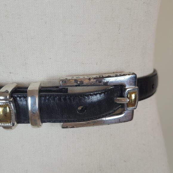 Brighton Belt Medium Black Leather Silver Gold Buckle Accents Western Boho USA - Picture 2 of 7